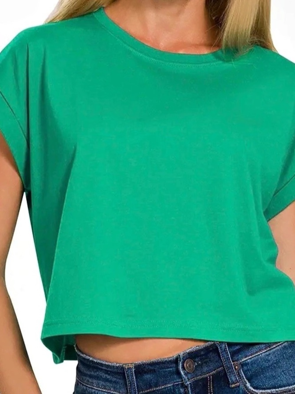 Green Short Sleeve Crop Top